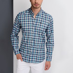 G664 Grid Button-Up Shirt // Dark Blue + Gray (M)
