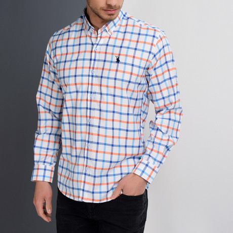Cody Grid Button-Up Shirt // White + Indigo + Orange (Small)