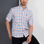 Cody Grid Button-Up Shirt // White + Indigo + Orange (Medium)