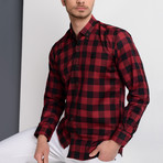 Antonio Checkered Button-Up Shirt // Black + Burgundy (X-Large)