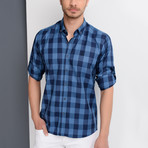 Jonah Button-Up Shirt // Dark Blue + Blue (Small)