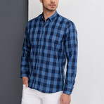 Jonah Button-Up Shirt // Dark Blue + Blue (Small)