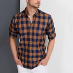 Antonio Checkered Button-Up Shirt // Dark Blue + Brown (Large)