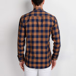 Antonio Checkered Button-Up Shirt // Dark Blue + Brown (Small)
