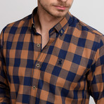 Antonio Checkered Button-Up Shirt // Dark Blue + Brown (Medium)