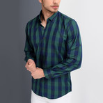 Antonio Checkered Button-Up Shirt // Dark Blue + Green (X-Large)