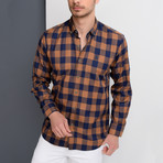 Antonio Checkered Button-Up Shirt // Dark Blue + Brown (Small)