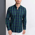Antonio Checkered Button-Up Shirt // Dark Blue + Green (Small)