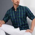 Antonio Checkered Button-Up Shirt // Dark Blue + Green (Large)