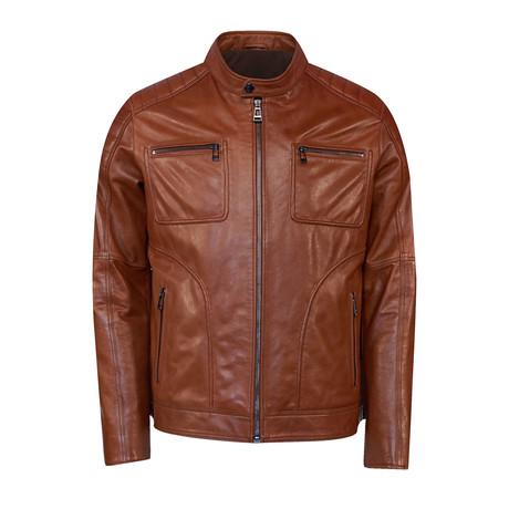 Slim-Fit Leather Jacket // Whiskey (XS)
