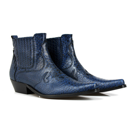 Sage Cowboy Boots // Navy Blue Croco (US: 7)