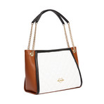 Quilted Double Strap Shoulder Bag // White + Brown + Black