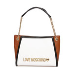 Quilted Double Strap Shoulder Bag // White + Brown + Black