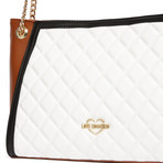 Quilted Double Strap Shoulder Bag // White + Brown + Black