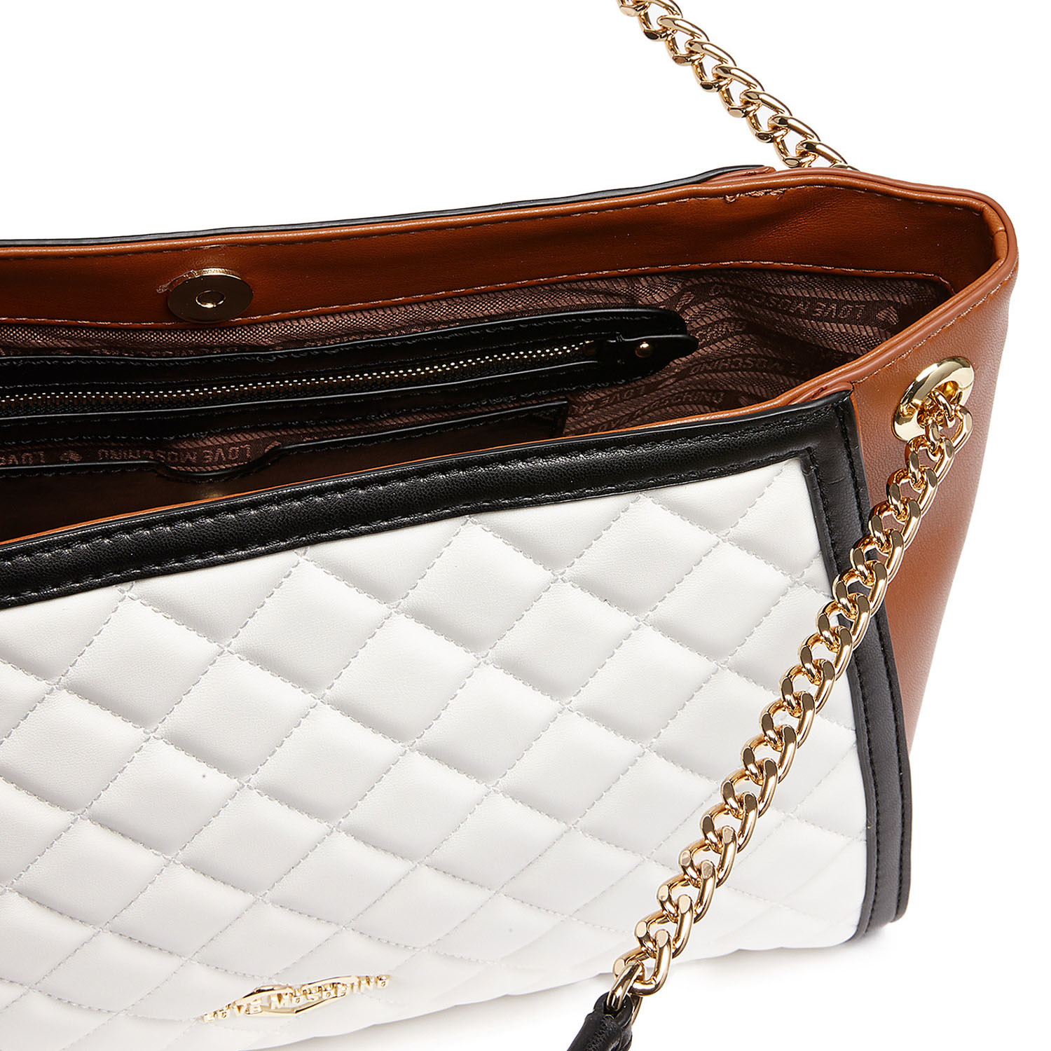 Quilted Double Strap Shoulder Bag // White + Brown + Black Love