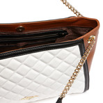 Quilted Double Strap Shoulder Bag // White + Brown + Black