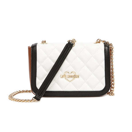 Quilted Crossbody // White + Brown + Black