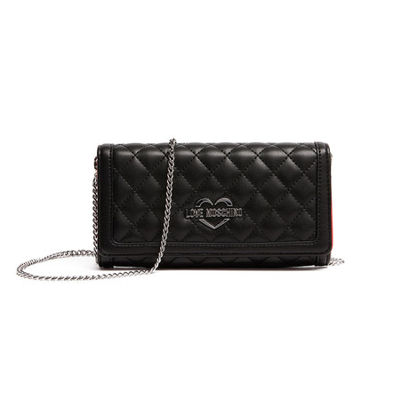 Quilted Wallet On Silver Chain // Black