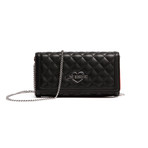 Quilted Wallet On Silver Chain // Black