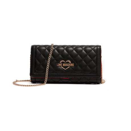 Quilted Wallet On Gold Chain // Black