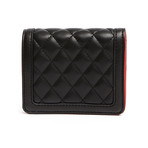 Quilted Button Wallet // Black + Silver