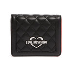 Quilted Button Wallet // Black + Silver