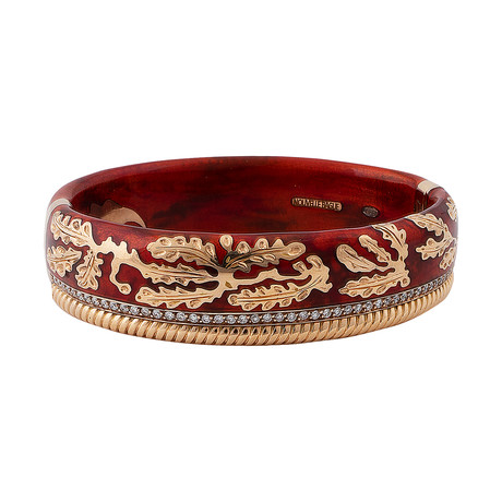 Nouvelle Bague Foglie d'Acanto 18k Rose Gold Diamond + Red Enamel Bangle Bracelet