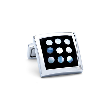 Square Pearl Dotted Pattern Cufflinks // Silver + Black
