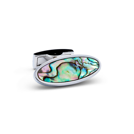 Mother of Pearl Oval Cufflinks // Silver + Multicolor