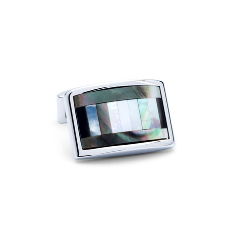 Mother of Pearl Banded Rectangle Cufflinks // Silver + Multicolor