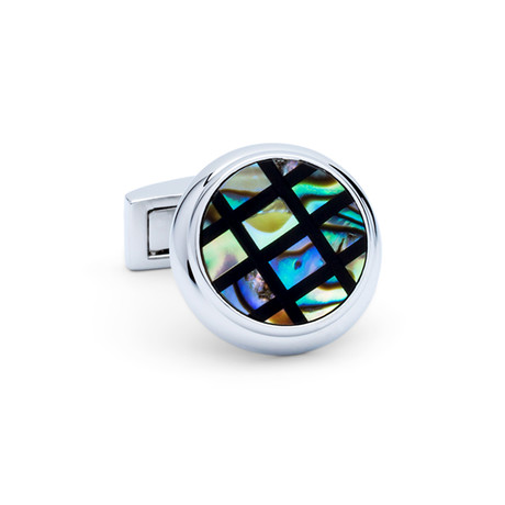 Mother of Pearl Circle Grid Cufflinks // Silver + Multicolor