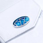Oval Colored Glass Retro Cufflinks // Silver + Blue