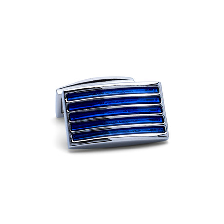 Rectangle Stripe Cufflinks // Silver + Blue