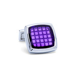Square Colored Glass Grid Cufflinks // Silver + Purple