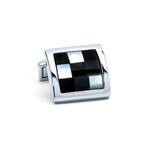 Squared Enamel + Mother of Pearl Checker Cufflinks // Black + Silver