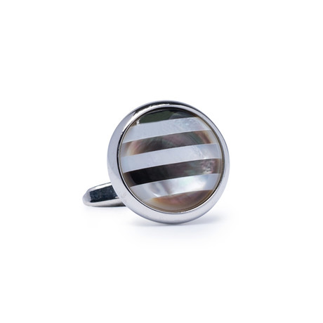 Banded Mother of Pearl Circle Cufflinks // Silver