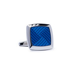 Square Lined Pattern Cufflinks // Silver + Blue