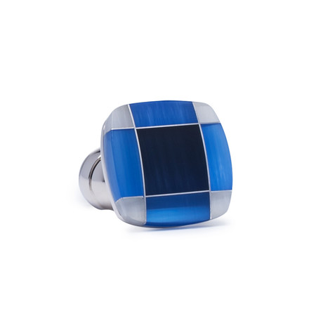 Colored Glass Checkered Cufflinks // Blue + Silver
