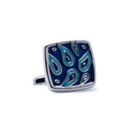 Square Paisley Design Cufflinks // Silver + Blue