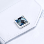 Squared Blue Argyle Cufflinks // Silver + Blue