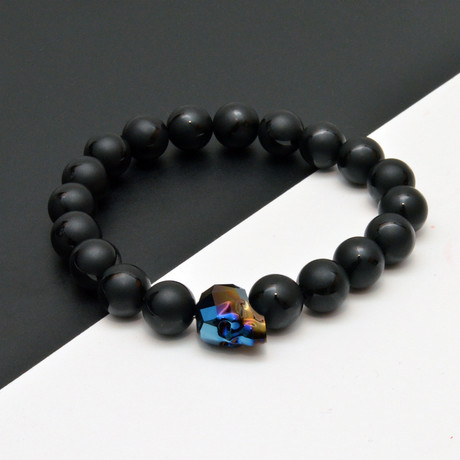 Swarovski Skull + Onyx Beaded Bracelet // Blue