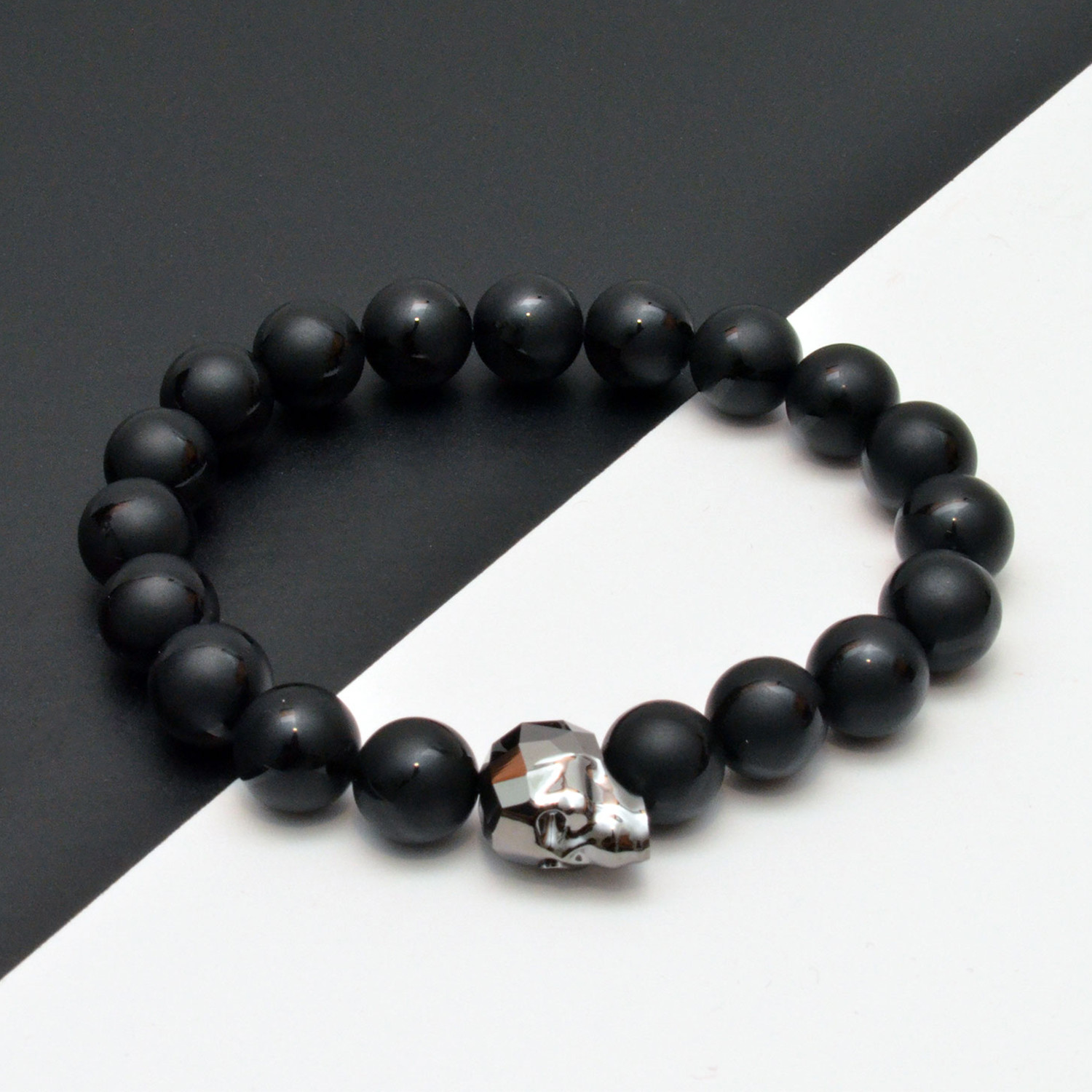 Swarovski Skull + Onyx Beaded Bracelet // Silver - Tag Twenty Two ...