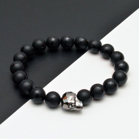 Swarovski Skull + Onyx Beaded Bracelet // Silver