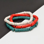 Wood Beaded Bracelet // Red + White + Blue // Set of 3