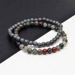 Bloodstone + Pyrite Beaded Bracelet // Set of 2