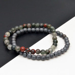 Bloodstone + Pyrite Beaded Bracelet // Set of 2