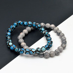 Marble + Blue Agate Beaded Bracelet // Set of 2