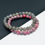 Labradorite + Red Turquoise Beaded Bracelet // Set of 2