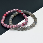 Labradorite + Red Turquoise Beaded Bracelet // Set of 2