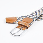 Patterned Woven Stretch Belt // White + Brown + Gray